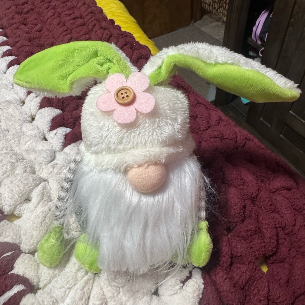 Cute Plush Gnome with Green Bunny Ears